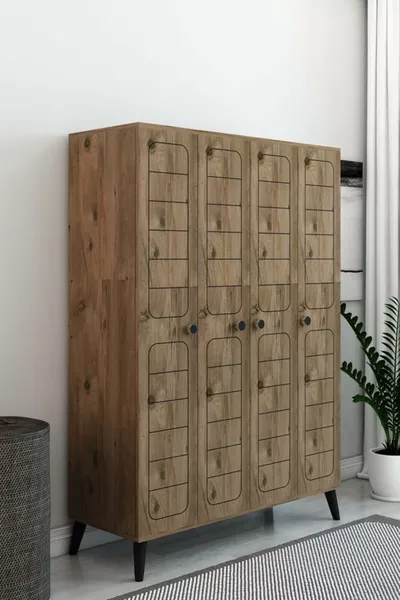 خزانة ملابس وطاولة خزانة بأربعة أبواب من أطلس، طراز حديث مخطط بعرض  سم