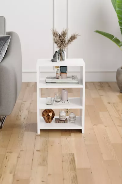 طاولة بجانب السرير بغرف النوم بأربعة أرفف وطاولة جانبية بفواصل