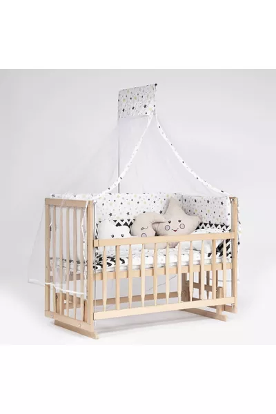 سرير طفل من خشب الزان الطبيعي بالكامل قابل للتأرجح بجانب الأم بأربع مستويات مع مجموعة نوم ومرتبة