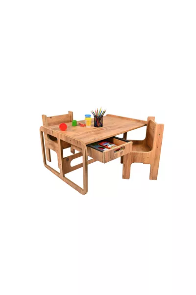 Индустриальный детский игровой и рабочий стол с аксессуарами - 2 стула - МДФ - CM
