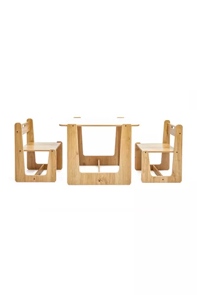 Set di Tavolo e Sedie in Legno Montessori Turna per Attività Gioco e Studio 2-4 Anni (1 Tavolo + 2 Sedie)