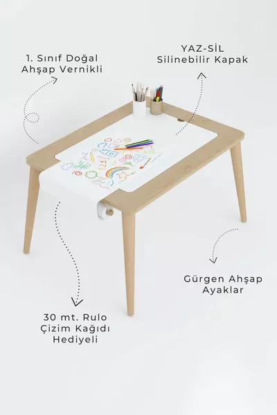 Tavolo da gioco in legno con 2 sedie, resistente all'acqua, tavolo per bambini