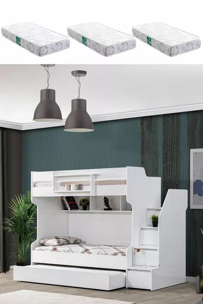 Ranza, Letto a Castello Coraggioso con Cucciolo - Bianco 3 Materassi Comfort