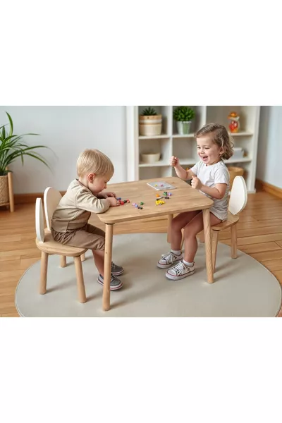 Сафир Дуб Белый с Ушками, Стол для Активностей с 2 Стульями, Детский Рабочий Стол