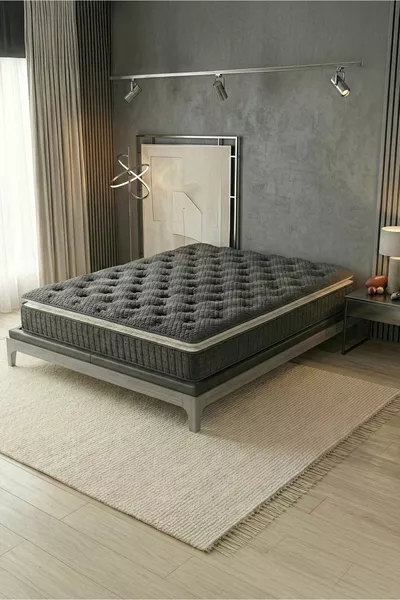 مرتبة جيبية بنوابض مع وسادة هلالية ودعم فائق للجسم للظهر والخصر، مصنوعة من قماش ريش الأرنب