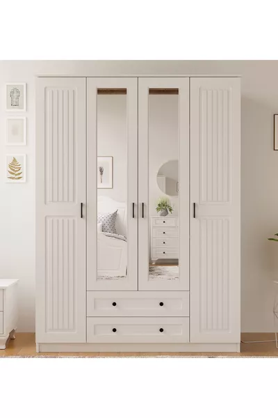 خزانة ملابس استيليا كانتري بأربعة أبواب مع درجين