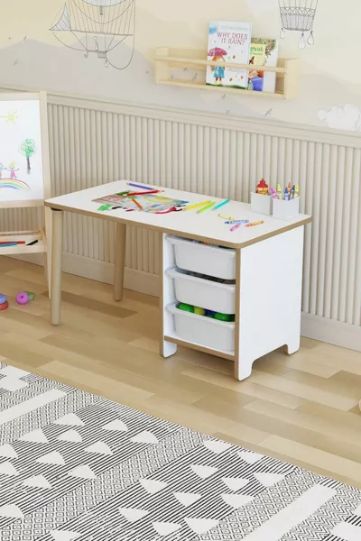 Children's Desk Cm 3-Basket Children's Study Desk Activity Desk Write-erase