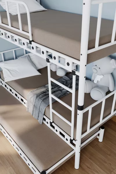 Cameretta per bambini piccoli Zambak con letto a castello in metallo e letto singolo