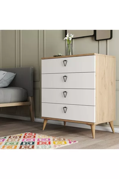  Versace 4 Çekmeceli Şifonyer Sepet-Beyaz