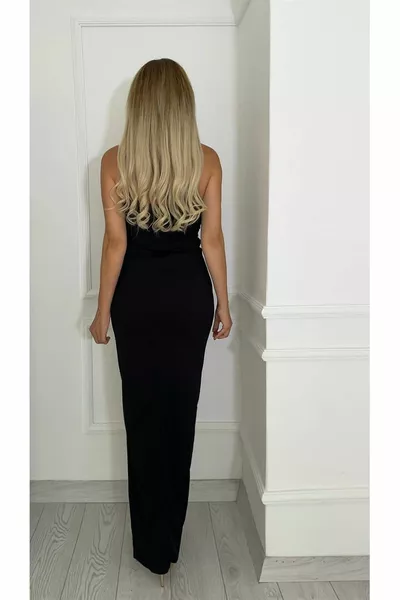  فستان شق طوق غير متماثل أسود