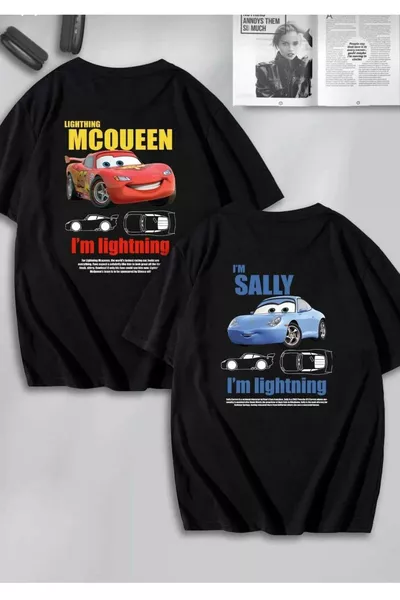 Donne uomini Unisex Sally & McQueen Auto Coppia d'Amanti Combinazione T-shirt Oversize Colori 2 Pezzi