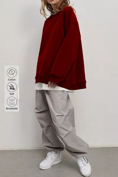 Damestrui met ronde hals, gevoerd en zacht, warme wintertrui BORDEAUX