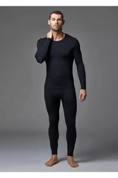 Men's Black Thermal Top and Bottom Set