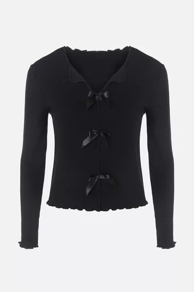 Women's Long Sleeve Pajama Set with Cotton Crispy Floral Print, Baby Overlock, and Bow Detail