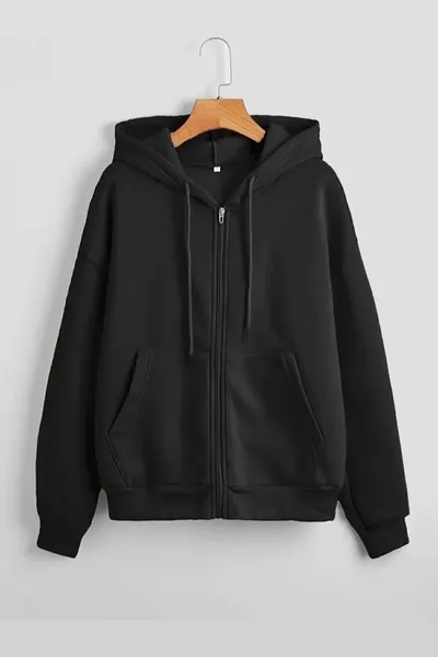 سترة / سويت شيرت موسمية بسحاب باللونين الأسود والرمادي مزدوجة