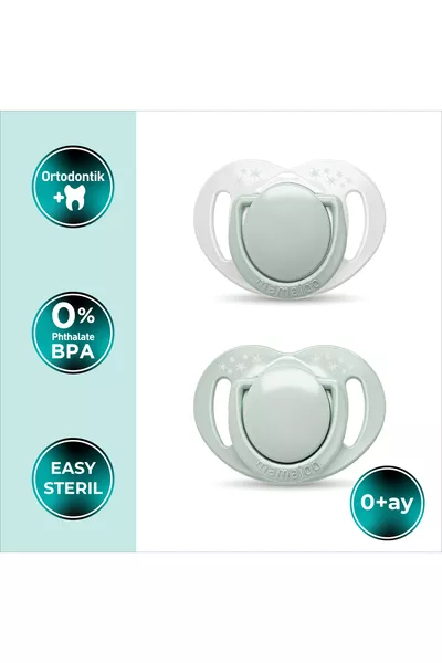 لهاية تقليدية سيليكونية أورثودونتية مزدوجة بنقشة أخضر باهت للأطفال من عمر 0 شهور+ (معبأة)