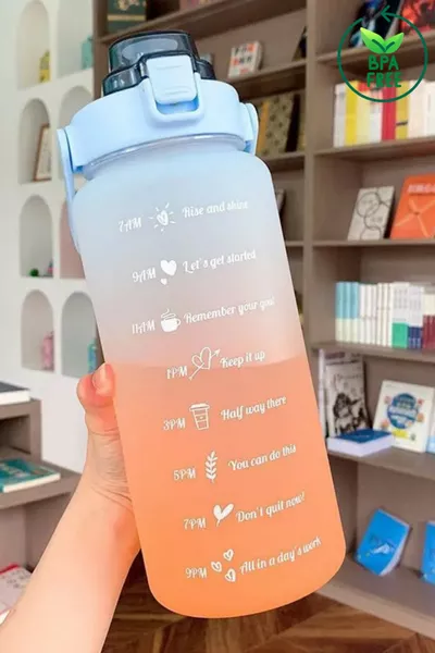 Motivational Water Bottle with Straw and Sticker, Sports Bottle 2000ml (2L), BPA Free, Gym