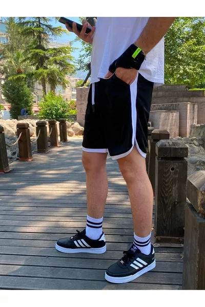 Мужские чёрные повседневные шорты в полоску из хлопка для баскетбола, футбола, фитнеса, спорта, бега, бермуда