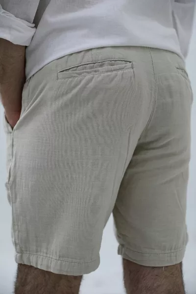 Herren Leinen-Shorts in Beige mit Kordelzug