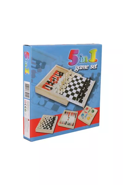 Imported Wooden Five-Game Set (chess, checkers, backgammon, Ludo, Snakes and Ladders)