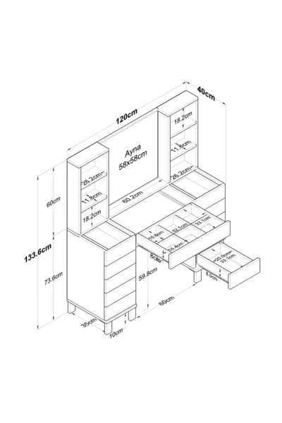 Rani Coiffeuse avec Tiroirs, Étagères et Miroir, Organisateur de Bijoux Blanc