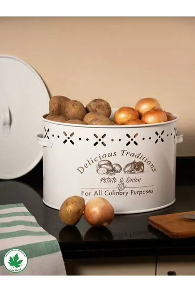 Seau en métal à deux compartiments pour pommes de terre et oignons, blanc,  L, durable et pratique à utiliser