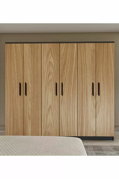 Gm  Preferito Armadio 6 Ante Senza Specchio Sonomo - Grigio Antracite con Maniglie Nere