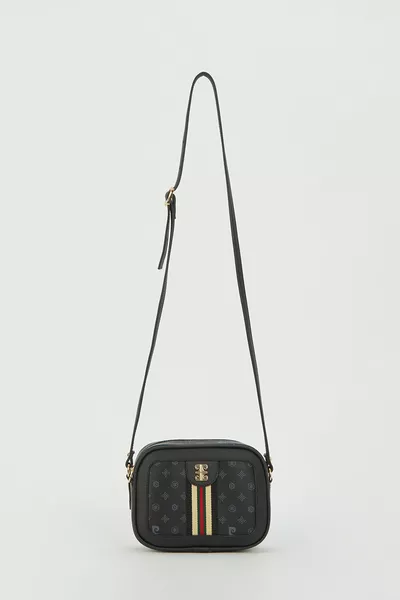 حقيبة كتف نسائية مونوجرام سوداء 