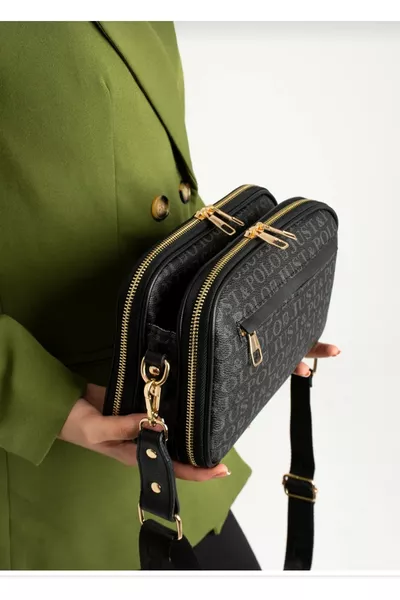حقيبة كتف نسائية من Justpolo باللون الأسود بها 6 أقسام