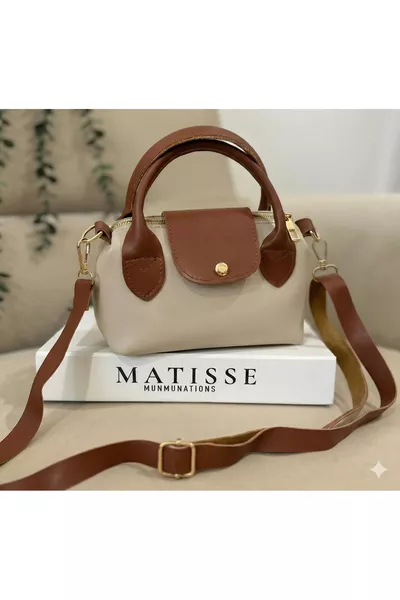 حقيبة يد وكتف صغيرة للنساء بمقبض من الجلد الصناعي بلون بيج فيزون