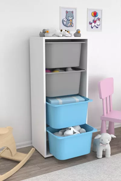 Cara 4 Diepe Mand Meerdere Doeleinden Speelgoedkast Keukenkast Voorraadkast Blauw Grijs