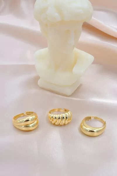Women's 3-Piece Curved Ring Set