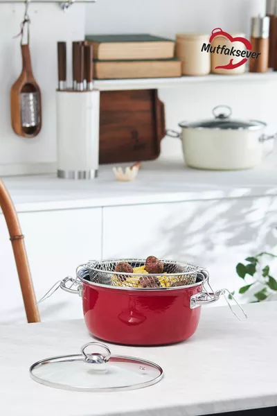 وعاء قلي مطلي بالمينا بقاعدة تحفيزية لعشاق الطهي  سم أحمر