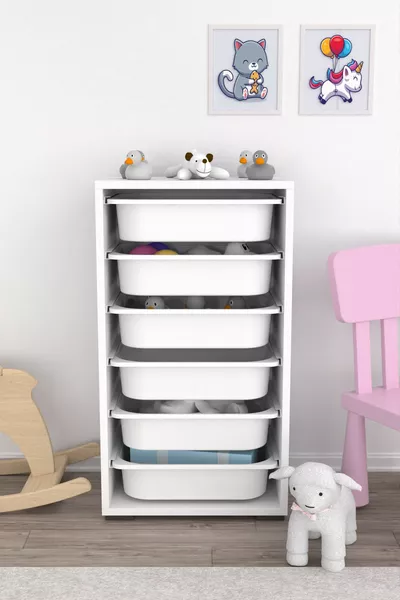 Bronz Küchenschrank mit 6 Körben, Multifunktionaler Schrank mit weißen Körben