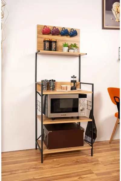 Mensola per forno in metallo e legno, mensola decorativa per caffè, mobile da cucina, mobile per forno a microonde