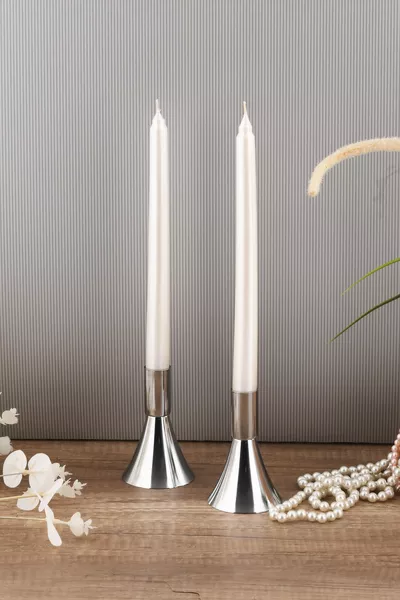 Сет от 2 свещника PURE Малък сребърен декоративен метален свещник