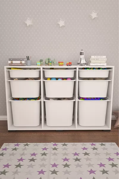 Armoire de cuisine et cellier multifonction Bofi Ultra Profonde 9 paniers blancs pour jouets