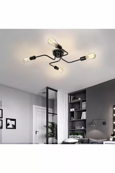 Schwarzer Kronleuchter mit Skorpion- und Oktopusarmen für Wohnzimmer - Küche - Schlafzimmer, 4-flammig