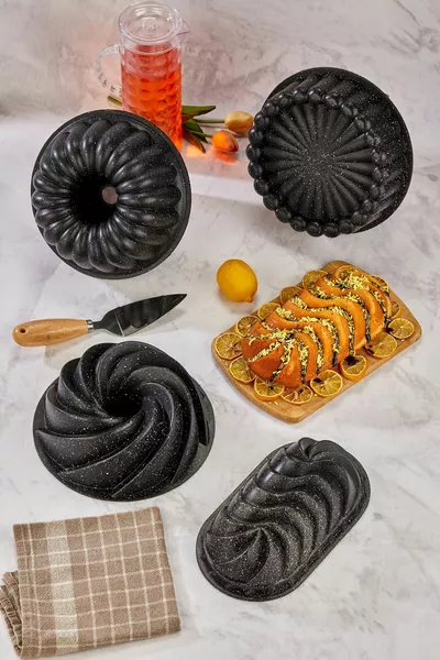 Granit Gietijzeren Cakevorm Set van 4 Verschillende Modellen, Bruidsschat Set, Taart- en Tartevorm Set