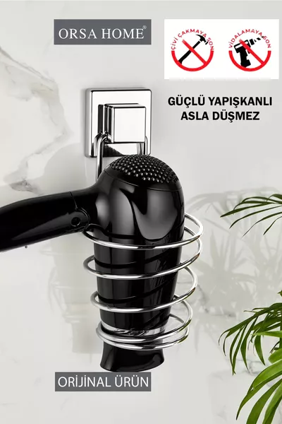  Square Heavy-Duty Paste Adhesive Hair Dryer Machine Hanger Chrome Hairdryer Holder