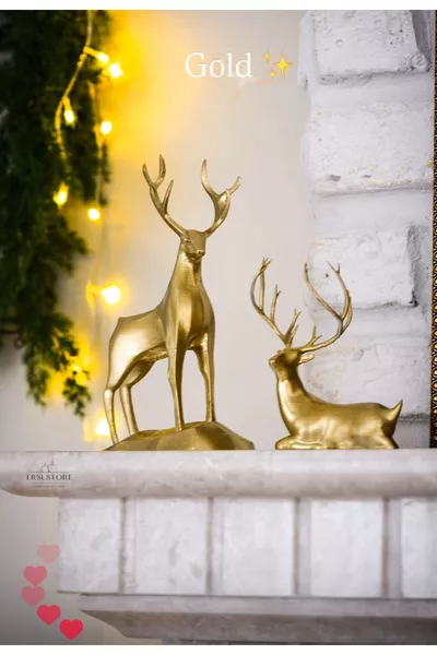 تمثال زخرفي خفيف وأنيق بارتفاع  سم مزدوج، مطلي بالذهب، هدية، مصنوعة من البيوبلاستيك على شكل غزال