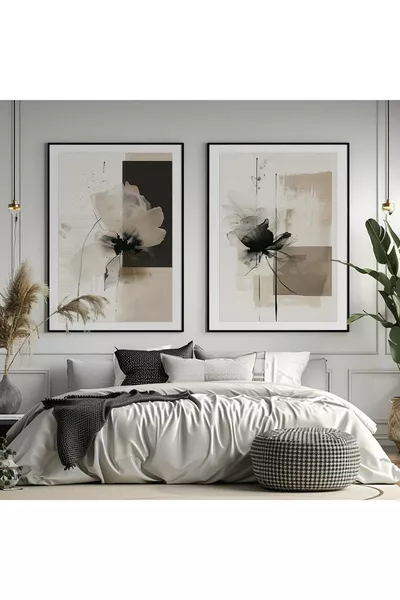 Houten lijst 2-delige set schilderijen