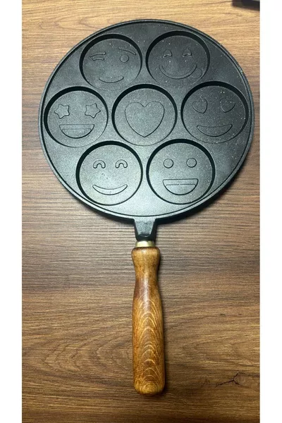 Döküm Granit Pankek Tava Gülenyüz Emojili Krep Tava  Cm Siyah