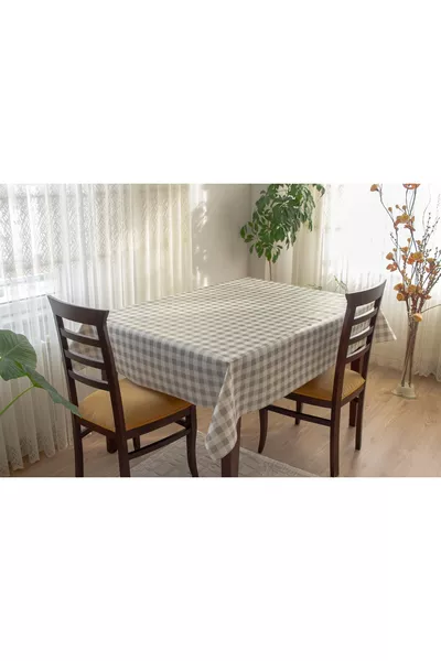 Lined, Wipeable, Hygienic Square Plaid Pattern Oilcloth PVC Tablecloth -5