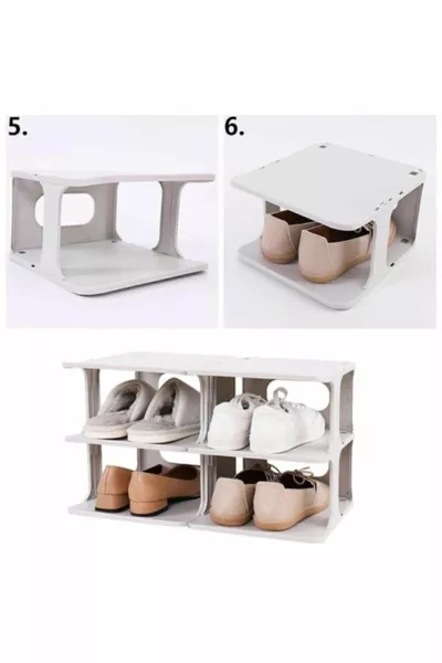 Meuble à chaussures de luxe blanc à 5 niveaux, extensible vers le haut et sur le côté