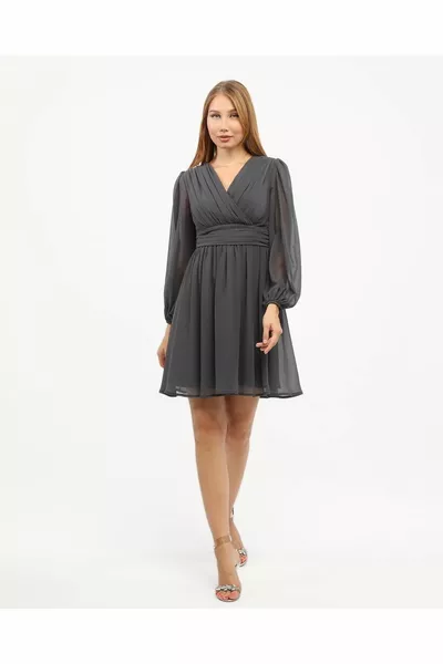 مزدوجة الصدر خط العنق كورساج الرباط الشيفون اللباس