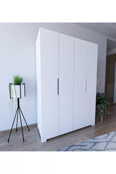 Monza 4-Door White Wardrobe Cabinet  Cm ,  Cm