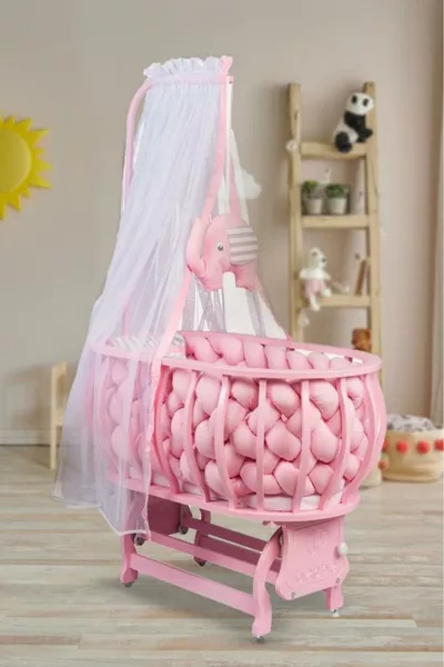 Lina Basket Crib Wooden Crib with Woven Sleep Set Natural Wooden Crib