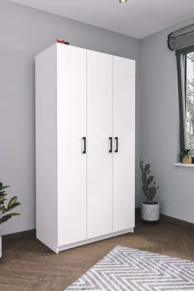 Armoire à vêtements à 3 portes et 8 étagères Armoire à 3 portes Blanche