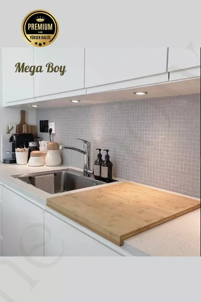 Mega Boy Bambu Kesme Tahtası, Hamur Açma Tahtası, Tezgah Üstü Kaymaz Bambu * Cm